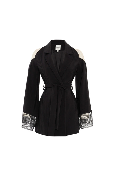 TULLE DETAILED BLACK KIMONO